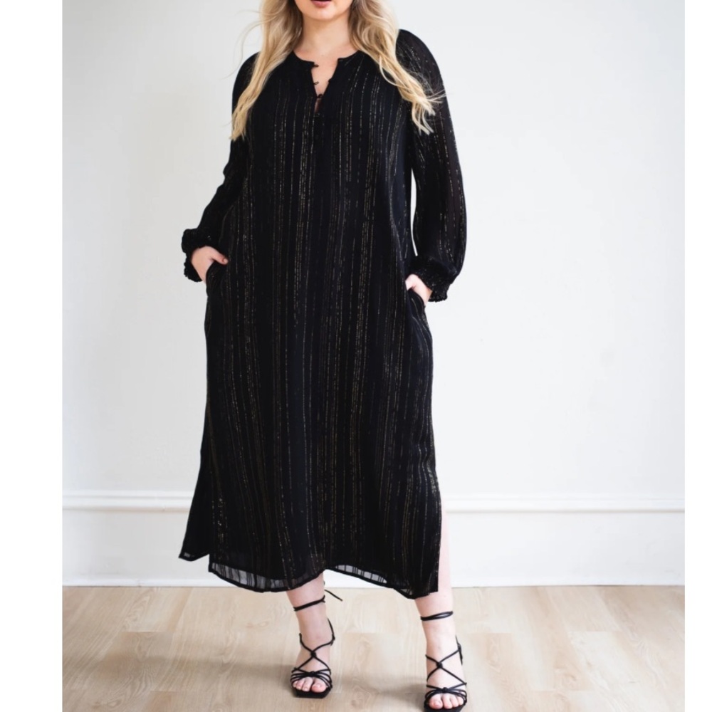 Smash + Tess Black and Gold Midi Dress